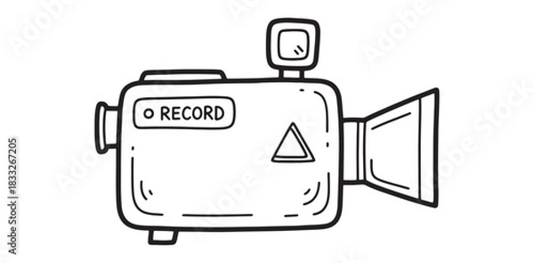 Obraz Retro Camera Doodle Recording Memories Vintage Movie Making Photography Film Illustration Line Art Black And White