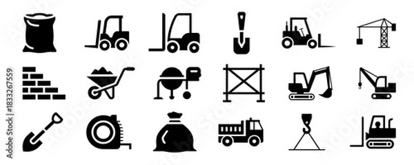 Obraz Construction equipment icon set vector design. Building and industrial projects silhouette 