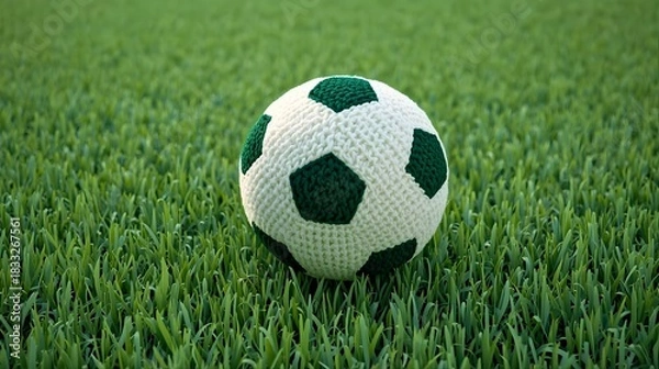 Fototapeta ニットのサッカーボールと芝生