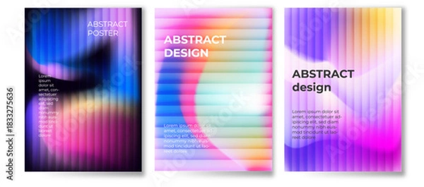 Fototapeta Set of colorful, blurred, blue, pink, purple, grainy, gradient images. Trendy pastel blends. Poster with geometric shapes. Glass ripple texture with gradient background