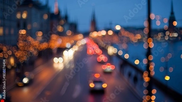 Obraz Urban night scene with vibrant bokeh effect. Artificial intelligence image