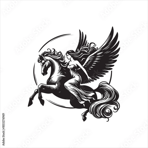 Obraz Elegant Pegasus Mythical Creature Logo Vector Illustration with Wings for Branding