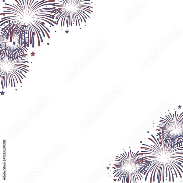 Fototapeta Red Blue Fireworks Burst Border With Stars celebration
