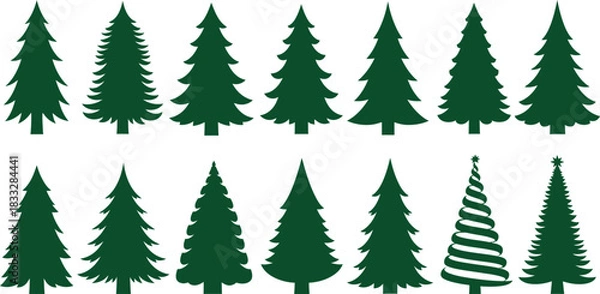 Obraz Collection of Green Evergreen Trees Silhouettes for Winter and Holiday Designs Isolated on Transparent Background Vector Illustration