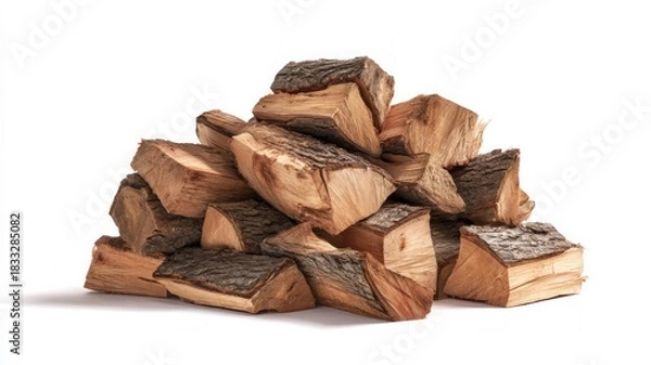 Obraz Stack of firewood on white background. AI generated