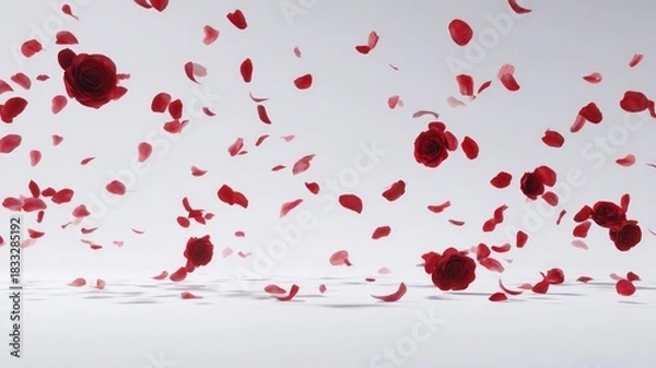 Obraz Red roses and petals on white background. AI generated