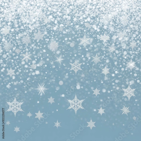 Fototapeta Winter snowfall with delicate white snowflakes on blue background
