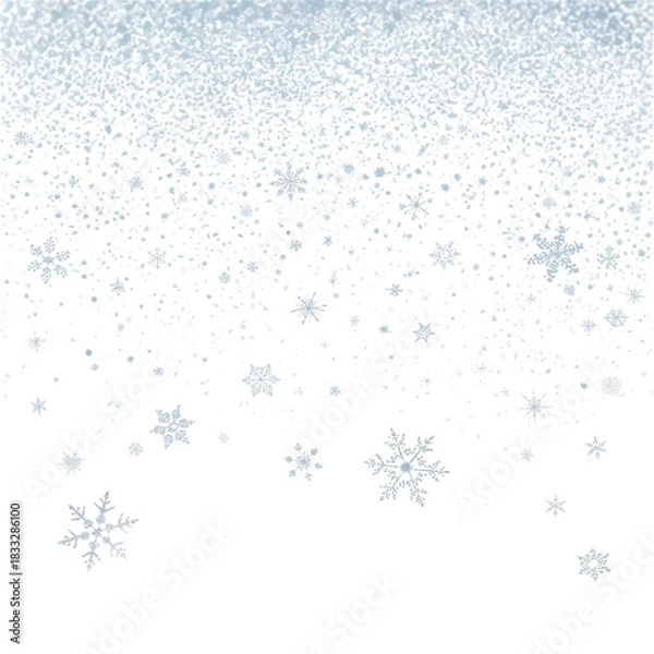 Fototapeta Falling delicate blue snowflakes and glitter on a white background