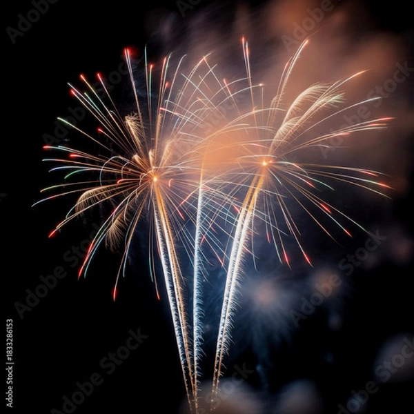 Fototapeta Spectacular multicolored firework display lighting up night sky.