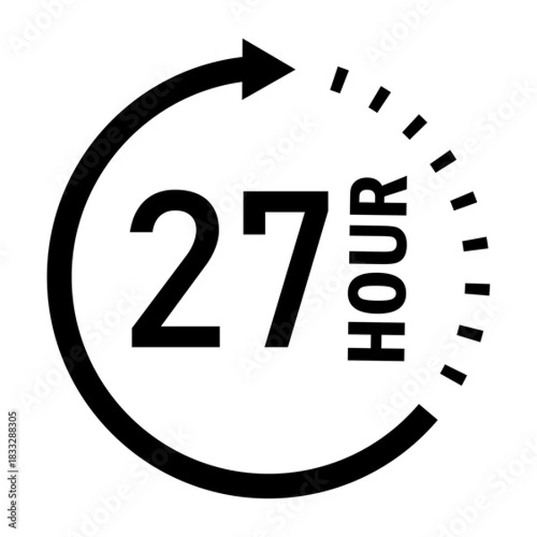 Fototapeta Twenty-seven hour time cycle icon, clock duration symbol