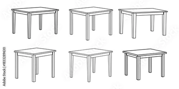 Fototapeta square tables line art drawing vector illustration