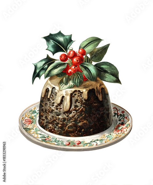 Obraz vintage pudding cake  illustration isolated on white background