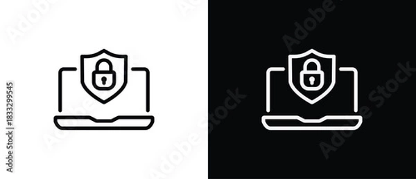 Fototapeta Secure device icon. Cybersecurity linear icon. Network Security, thin vector lines on a transparent and black background. Editable stroke.