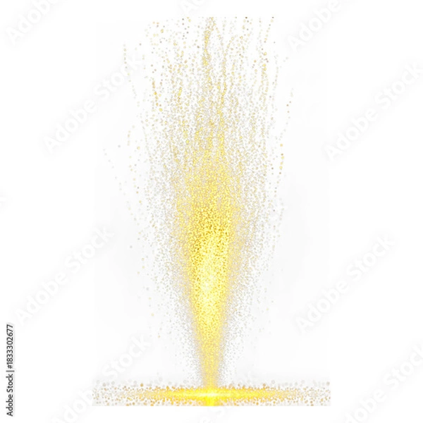 Obraz Brilliant golden particle burst rising upwards from a glowing reflective surface against a dark void