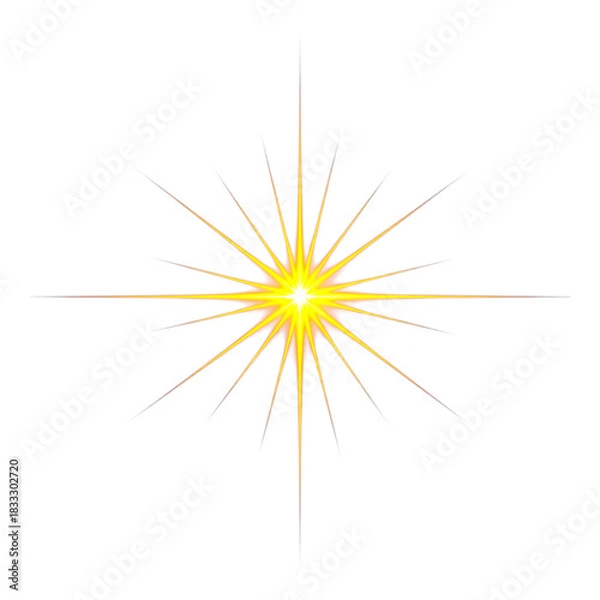 Obraz Brilliant Orange and Yellow Starburst Lens Flare Effect Isolated on a Deep Transparent Background with Sharp Rays