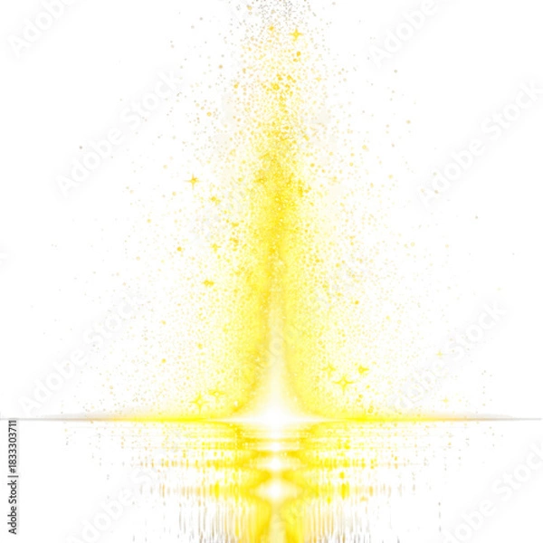 Obraz Vibrant Golden Light Burst Erupting from Dark Surface with Pixelated Scattering and Water Reflection