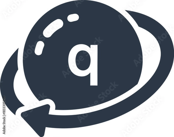 Obraz Abstract circular arrow graphic with a dark sphere and letter q