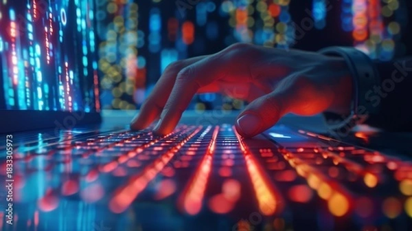 Obraz Vibrant gaming setup featuring rgb mechanical keyboard for a high tech aesthetic experience