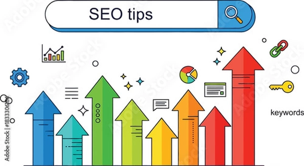 Obraz Digital marketing growth chart with SEO tips and upward arrows