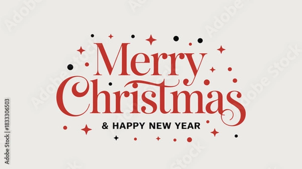 Fototapeta merry christmas and happy new year greeting design with elegant red typography, festive decorative dots and minimalist holiday style on light background