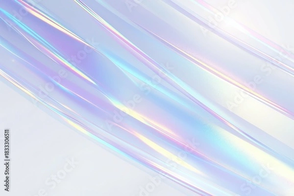 Fototapeta soft holographic abstract background with flowing iridescent stripes in pastel blue and pink tones, minimal modern texture with copy space