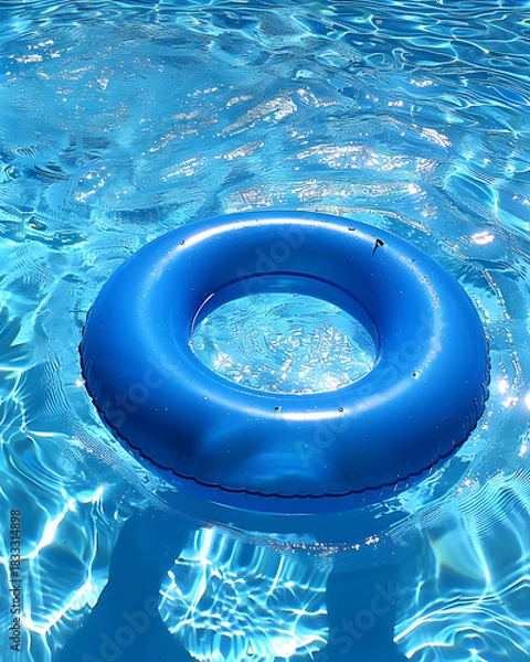 Fototapeta Blue Inflatable Ring Floating in Clear Pool Water