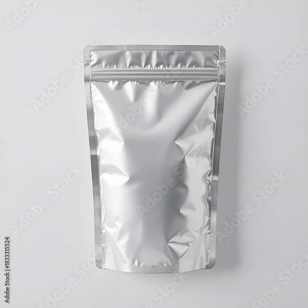 Obraz Minimal white sealed foil pouch mockup isolated on bright white background.