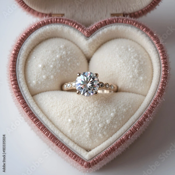 Obraz Sparkling engagement ring showcased inside a luxurious heart-shaped.