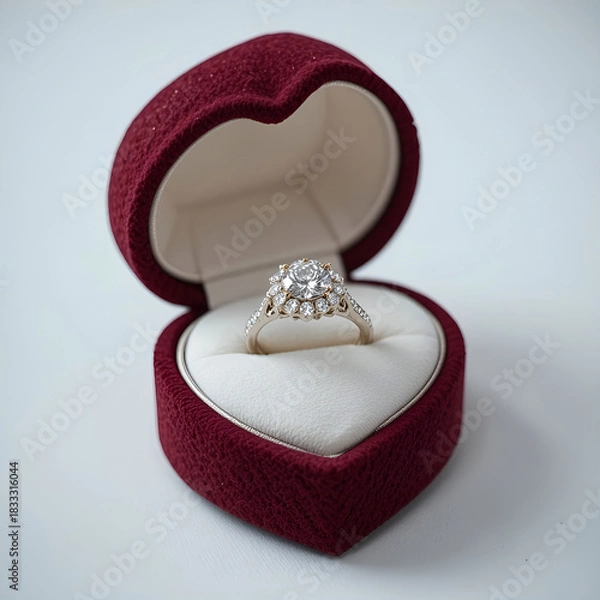 Obraz Sparkling engagement ring showcased inside a luxurious heart-shaped.
