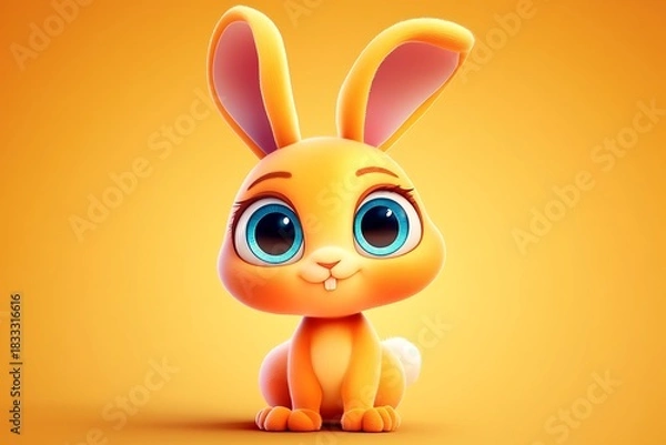 Fototapeta Cute cartoon bunny character designed in vibrant colors with large expressive eyes and oversized ears, suitable for children's animation and merchandise.