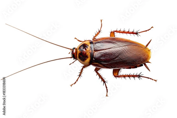 Fototapeta American cockroach isolated on black background closeup macro detailed view