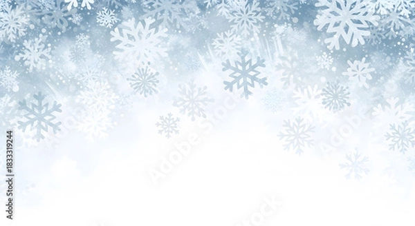 Obraz Abstract winter background with falling snowflakes and gradient blue to white fade