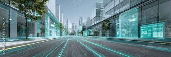 Obraz A futuristic city street with virtual elements