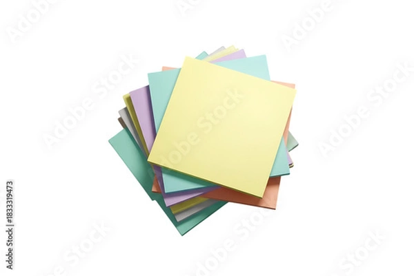 Fototapeta Colorful stack of square paper notes for creative design isolated cutout