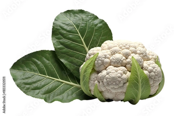 Fototapeta Fresh cauliflower head with leaves isolated on transparent background element