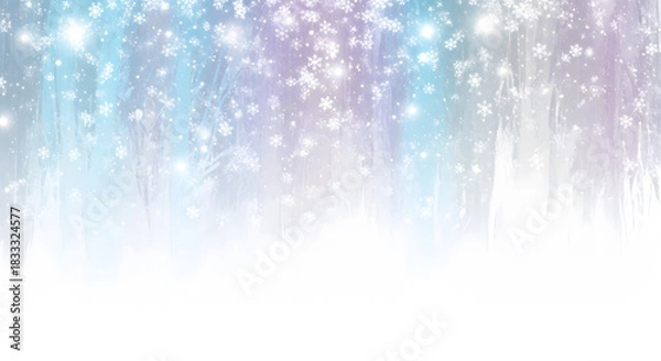 Obraz Abstract pastel colored winter background with flowing brushstrokes and sparkling snowflakes
