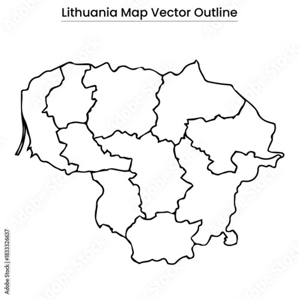 Fototapeta Lithuania Map Vector Outline Country Border, Regions, Editable Line Art