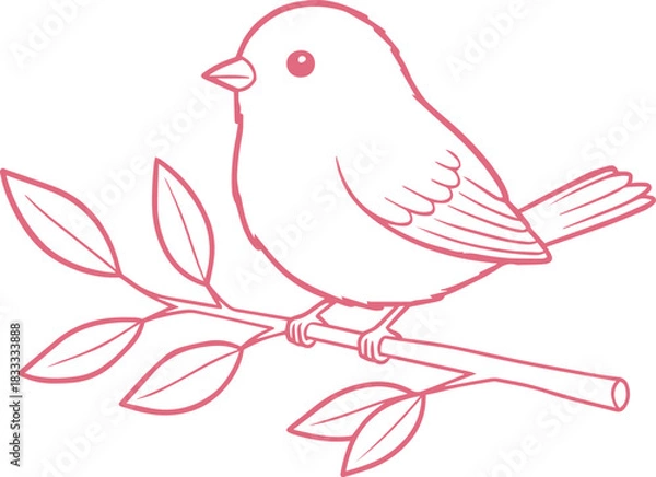 Obraz Simple Bird Perched on Branch Outline