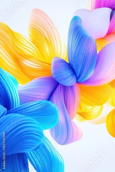 Fototapeta Colorful abstract background with multicolored waves in shape of flowers on white background, vibrant artistic design concept.