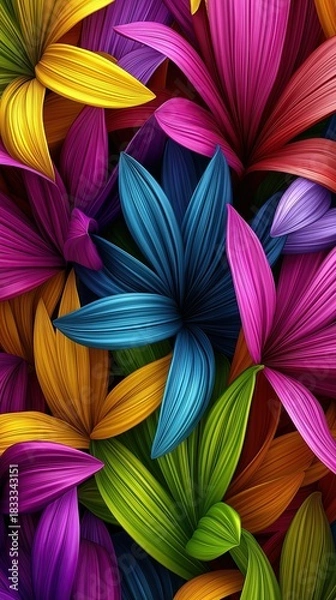 Obraz Colorful leaves of flowers with vibrant petals and spectrum of colors on vibrant background, mobile wallpaper design for phone display.