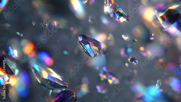 Fototapeta A glittering array of diamonds suspended in midair with colorful light reflections and bokeh effects