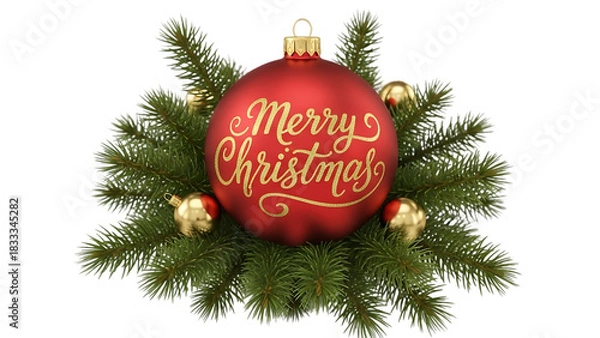 Fototapeta Transparent background red christmas bauble with merry christmas text isolated on transparent background