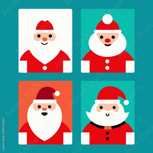 Fototapeta Four square santa claus illustrations on a teal background