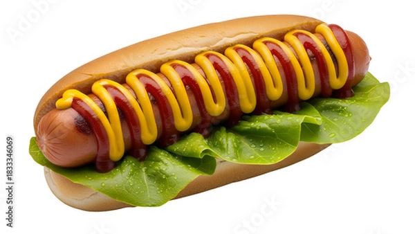 Obraz Hot dog with mustard and ketchup isolated on transparent background