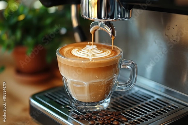 Obraz Coffee machine pouring coffee into a cup.