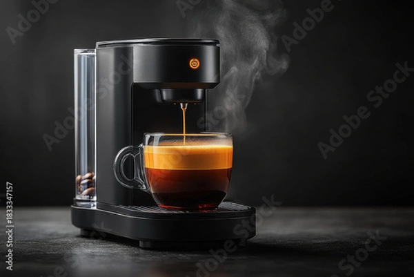 Obraz Coffee maker pouring coffee into a cup.