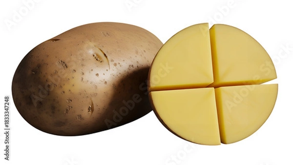 Obraz Fresh Potatoes A Whole and Half-Cut View Isolated on Transparent Background