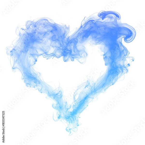 Obraz Elegant blue smoke forming heart shapes on a white or transparent PNG background, perfect for love themes, wedding invitations, romantic posters, Valentine’s designs and creative artistic compositions