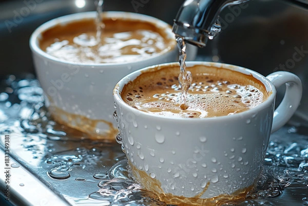 Obraz cups of coffee being poured into a sink.
