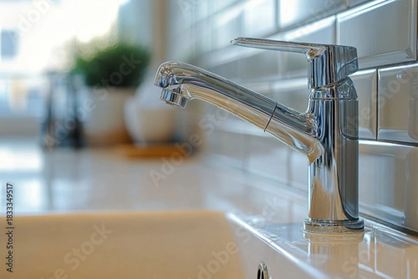 Obraz Kitchen sink with fa faucet.